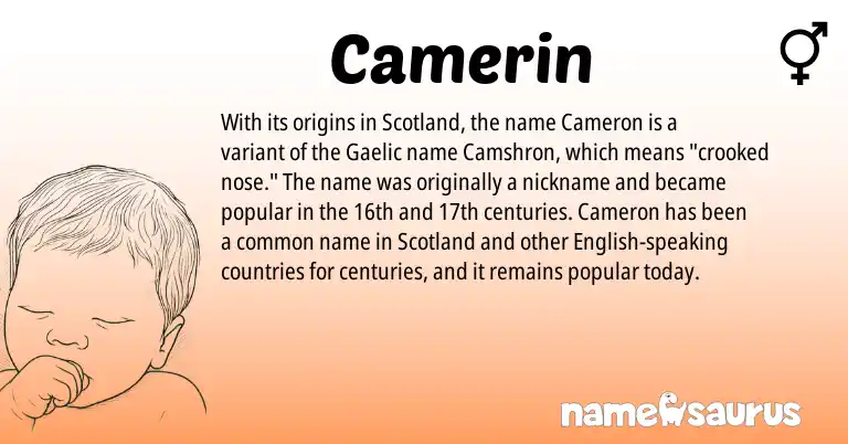 Infographic about Camerin name meaning, Camerin is a name from English, Gaelic origin(s).