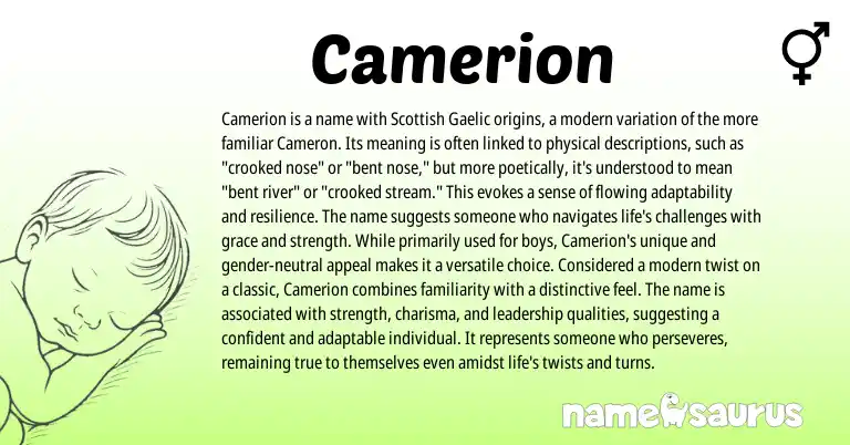 Infographic about Camerion name meaning, Camerion is a name from Scottish, Gaelic origin(s).