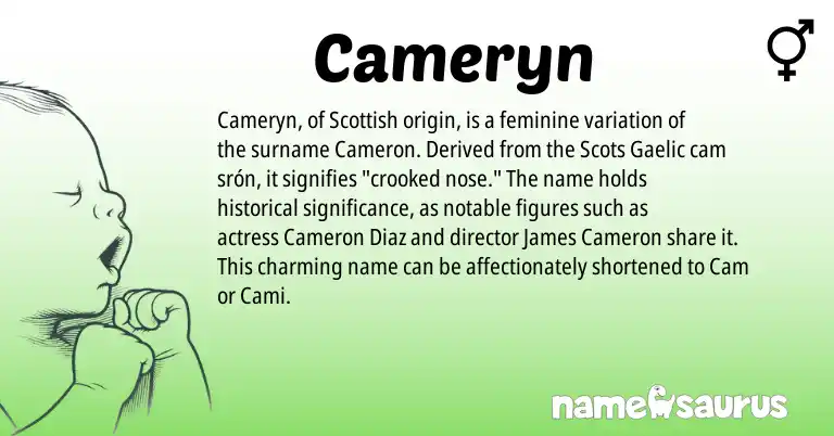 Infographic about Cameryn name meaning, Cameryn is a name from Scots, Gaelic, Scottish origin(s).