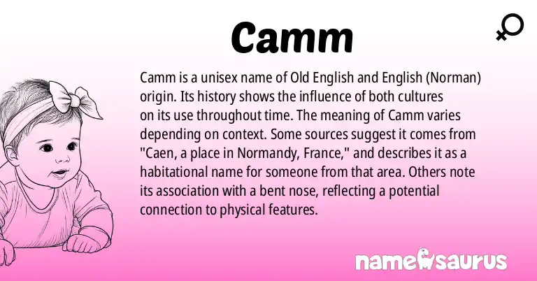 Infographic about Camm name meaning, Camm is a name from Old English, English (of Norman origin) origin(s).