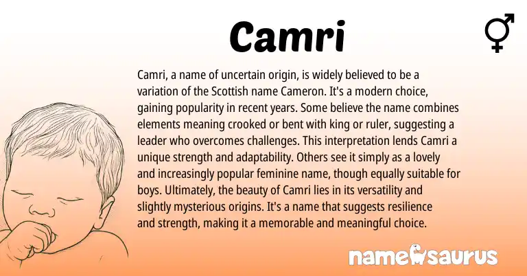 Infographic about Camri name meaning, Camri is a name from Irish, Scottish origin(s).