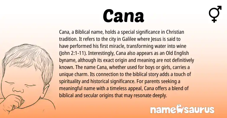 Infographic about Cana name meaning, Cana is a name from Old English origin(s).