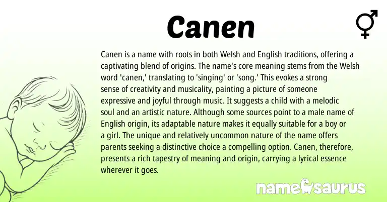 Infographic about Canen name meaning, Canen is a name from Welsh, American origin(s).