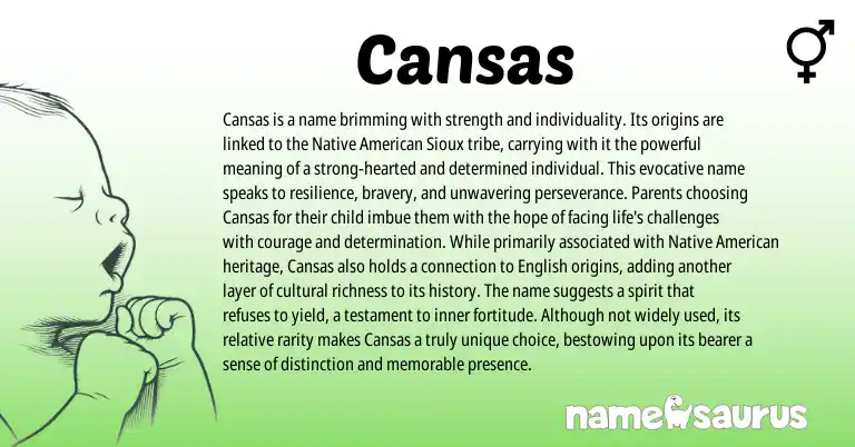 Infographic about Cansas name meaning, Cansas is a name from Sioux, American origin(s).
