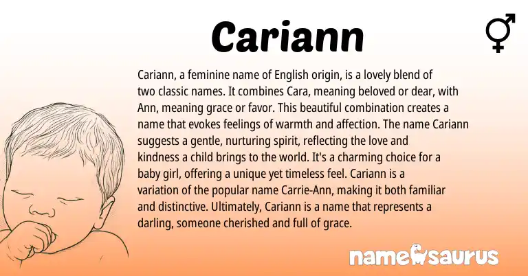 Infographic about Cariann name meaning, Cariann is a name from Spanish, English origin(s).