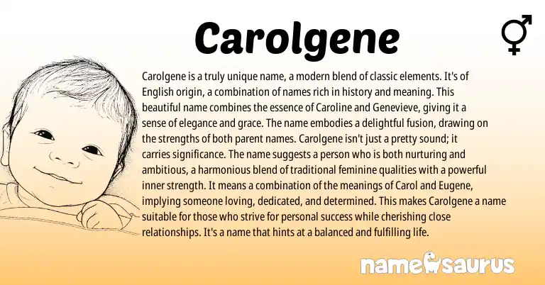 Infographic about Carolgene name meaning, Carolgene is a name from English origin(s).