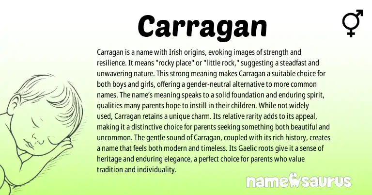 Infographic about Carragan name meaning, Carragan is a name from Gaelic, Irish origin(s).