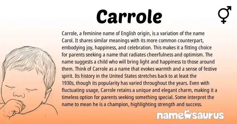 Infographic about Carrole name meaning, Carrole is a name from Irish, English origin(s).