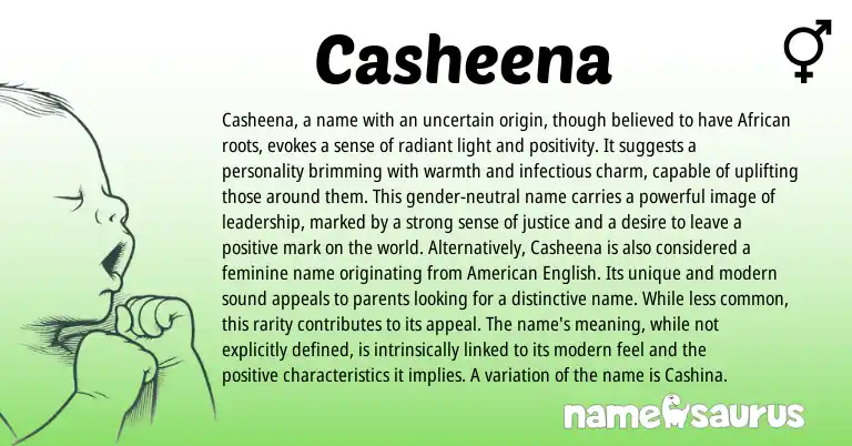 Infographic about Casheena name meaning, Casheena is a name from African origin(s).
