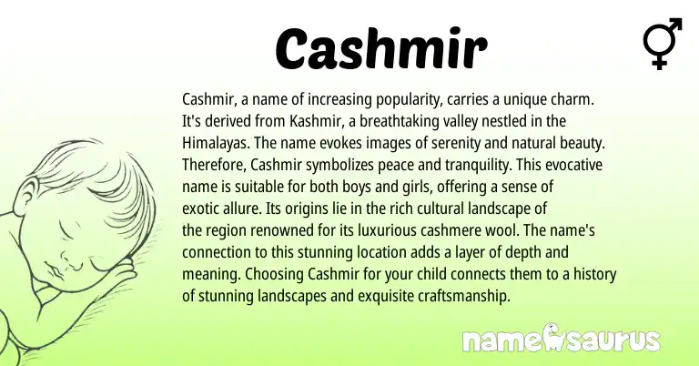 Infographic about Cashmir name meaning, Cashmir is a name from English origin(s).