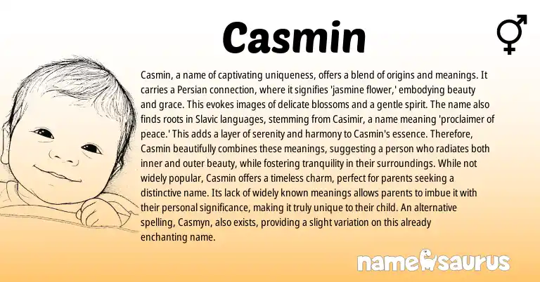 Infographic about Casmin name meaning, Casmin is a name from Persian, English, Slavic origin(s).