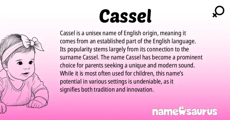 Infographic about Cassel name meaning, Cassel is a name from English origin(s).