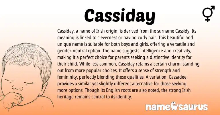 Infographic about Cassiday name meaning, Cassiday is a name from Irish origin(s).