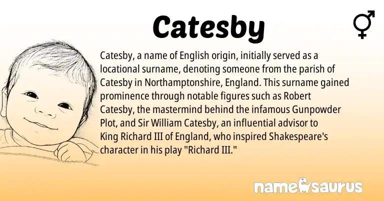 Infographic about Catesby name meaning, Catesby is a name from English, England origin(s).