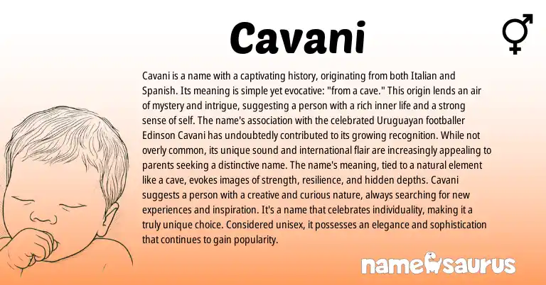 Infographic about Cavani name meaning, Cavani is a name from Italian, Spanish origin(s).