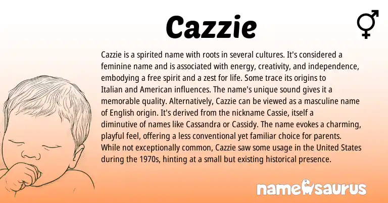Infographic about Cazzie name meaning, Cazzie is a name from American, Italian origin(s).