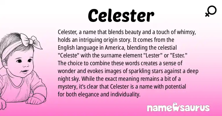 Infographic about Celester name meaning, Celester is a name from English (American) origin(s).