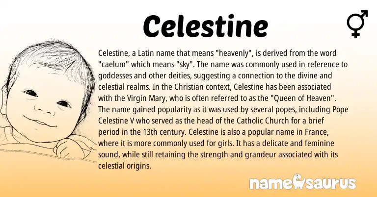 Infographic about Celestine name meaning, Celestine is a name from Latin origin(s).