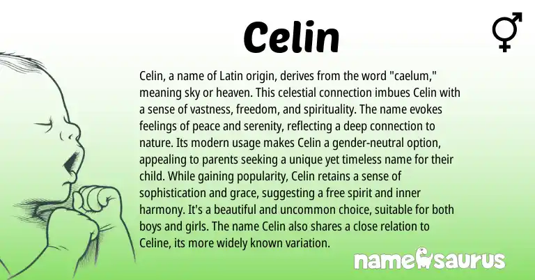 Infographic about Celin name meaning, Celin is a name from Latin origin(s).