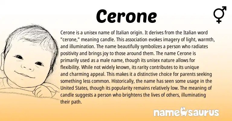 Infographic about Cerone name meaning, Cerone is a name from Italian origin(s).