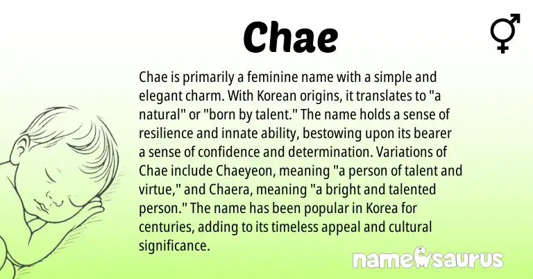 Infographic about Chae name meaning, Chae is a name from Korean origin(s).