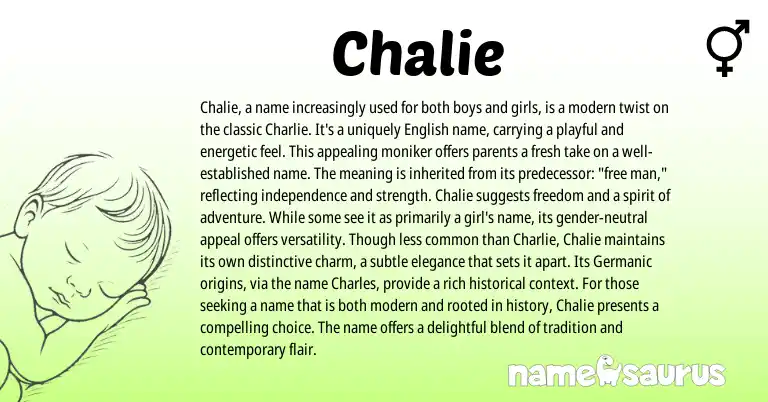 Infographic about Chalie name meaning, Chalie is a name from Germanic, American origin(s).
