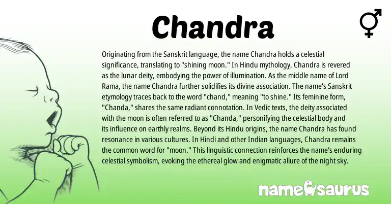 Infographic about Chandra name meaning, Chandra is a name from Indian, Sanskrit, Hindi, Hindu origin(s).
