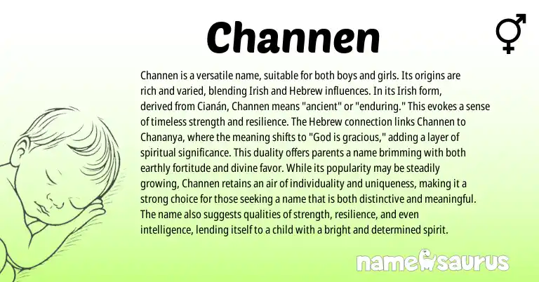 Infographic about Channen name meaning, Channen is a name from Hebrew, Irish origin(s).