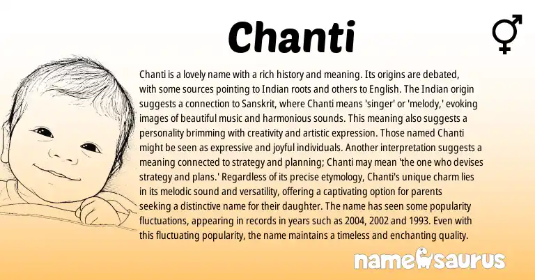 Infographic about Chanti name meaning, Chanti is a name from Latin, Indian, Sanskrit origin(s).