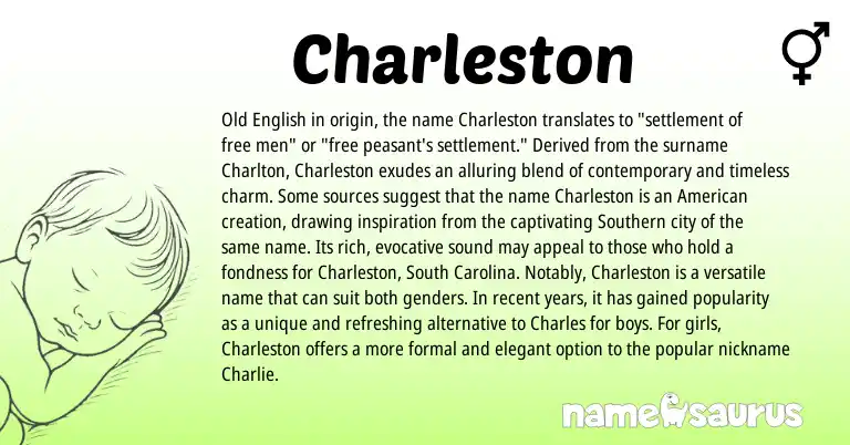 Infographic about Charleston name meaning, Charleston is a name from Old English, American origin(s).