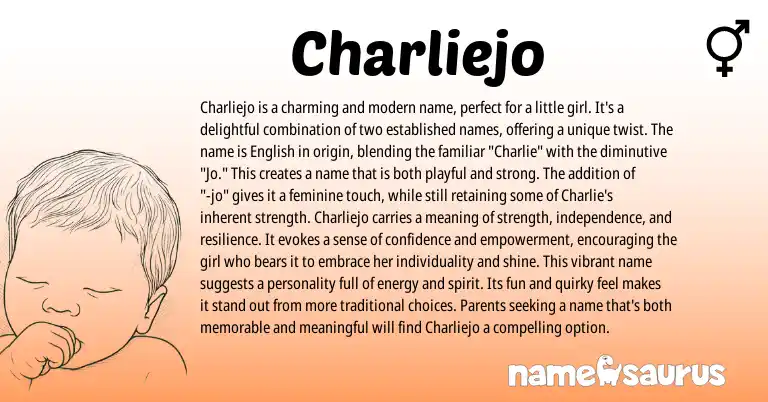 Infographic about Charliejo name meaning, Charliejo is a name from English origin(s).