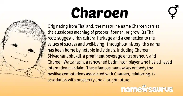 Infographic about Charoen name meaning, Charoen is a name from Thai origin(s).