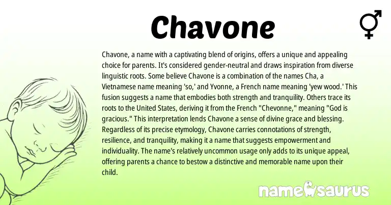 Infographic about Chavone name meaning, Chavone is a name from French, Vietnamese, Hebrew origin(s).