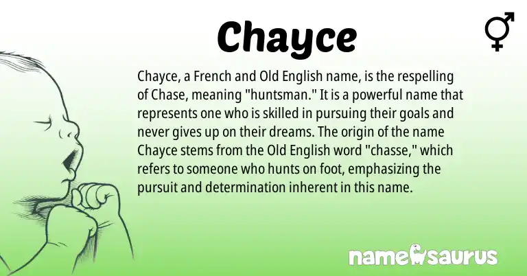 Infographic about Chayce name meaning, Chayce is a name from Old English, French origin(s).