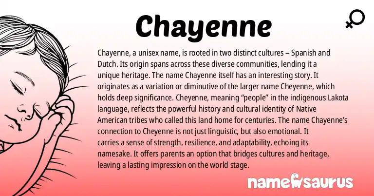 Infographic about Chayenne name meaning, Chayenne is a name from Spanish, Dutch origin(s).