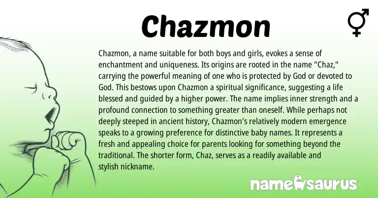 Infographic about Chazmon name meaning, Chazmon is a name from English origin(s).