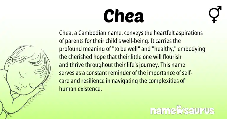 Infographic about Chea name meaning, Chea is a name from Cambodian origin(s).