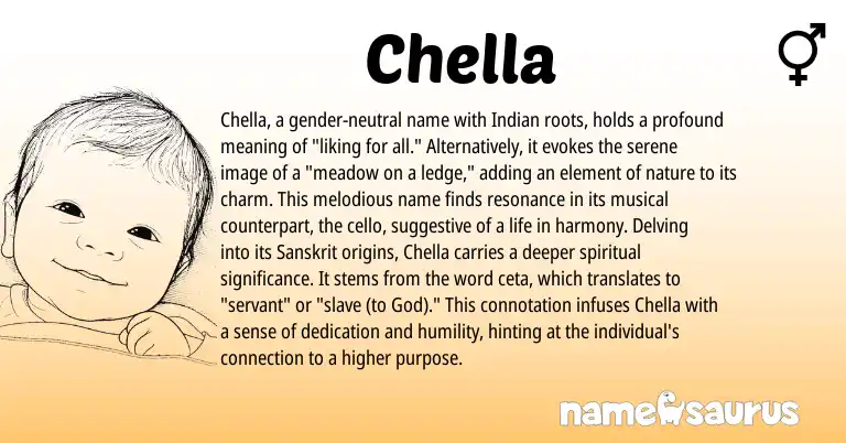 Infographic about Chella name meaning, Chella is a name from Sanskrit, Indian origin(s).