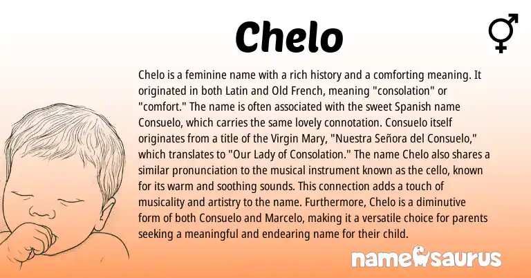 Infographic about Chelo name meaning, Chelo is a name from Spanish, Latin, Old French origin(s).