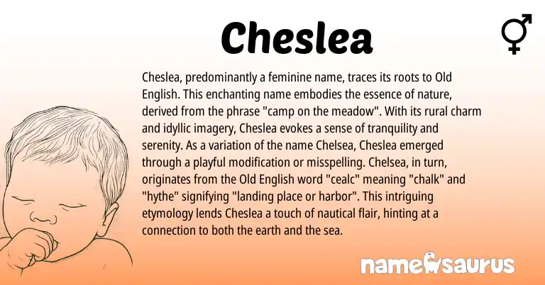 Infographic about Cheslea name meaning, Cheslea is a name from Old English origin(s).
