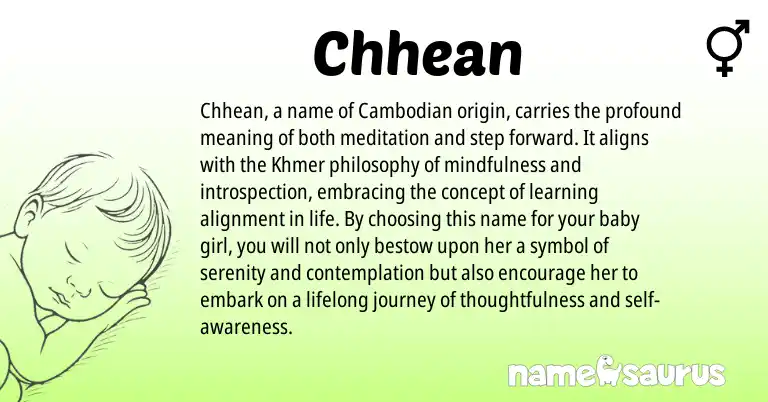 Infographic about Chhean name meaning, Chhean is a name from Khmer, Cambodian origin(s).