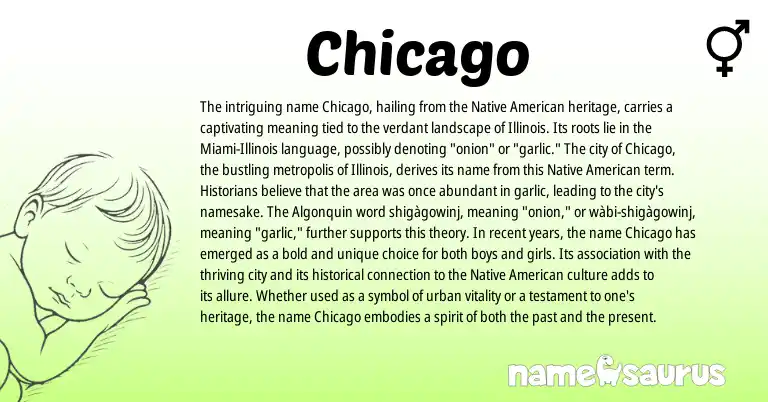 Infographic about Chicago name meaning, Chicago is a name from Native American, Algonquin origin(s).