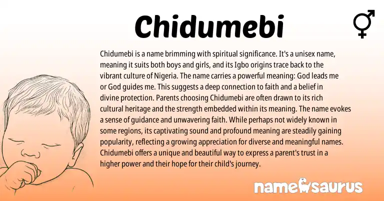 Infographic about Chidumebi name meaning, Chidumebi is a name from Igbo origin(s).