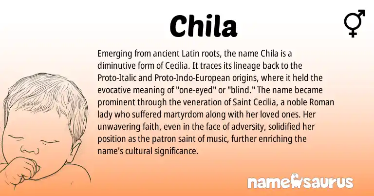 Infographic about Chila name meaning, Chila is a name from Roman, Latin, European origin(s).