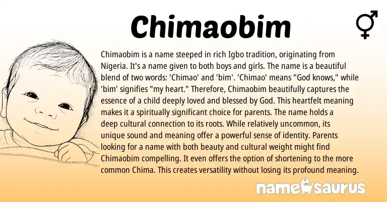 Infographic about Chimaobim name meaning, Chimaobim is a name from Igbo origin(s).