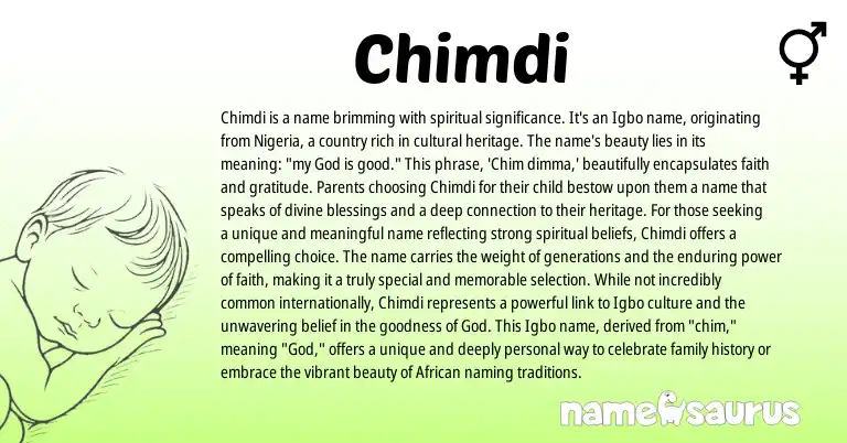 Infographic about Chimdi name meaning, Chimdi is a name from Igbo origin(s).