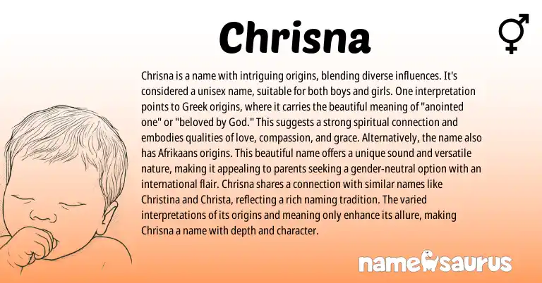 Infographic about Chrisna name meaning, Chrisna is a name from Greek origin(s).