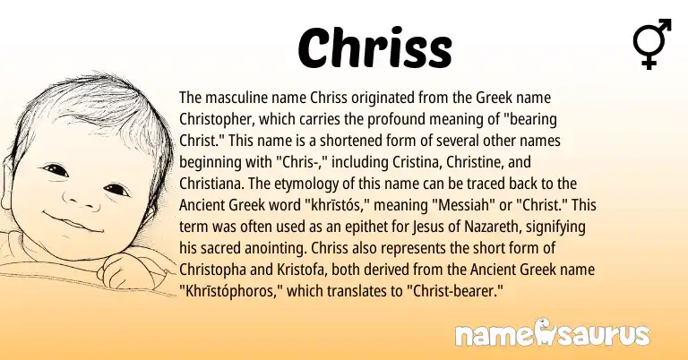 Infographic about Chriss name meaning, Chriss is a name from Ancient Greek, Greek origin(s).
