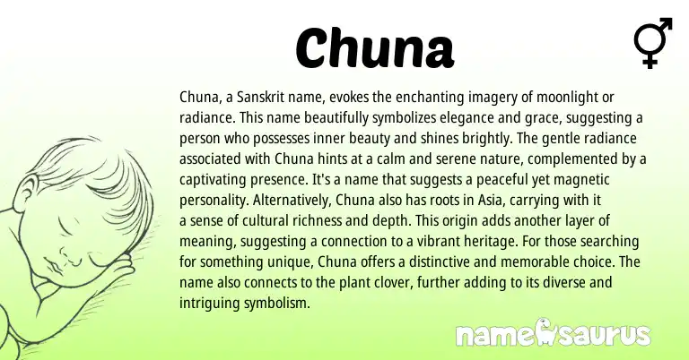 Infographic about Chuna name meaning, Chuna is a name from English, Hebrew, Sanskrit origin(s).