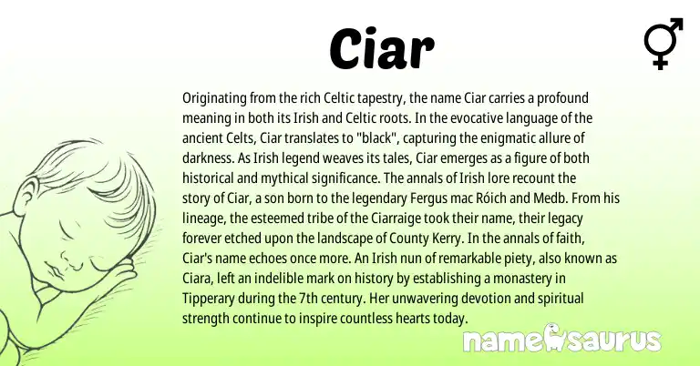 Infographic about Ciar name meaning, Ciar is a name from Irish, Celtic origin(s).
